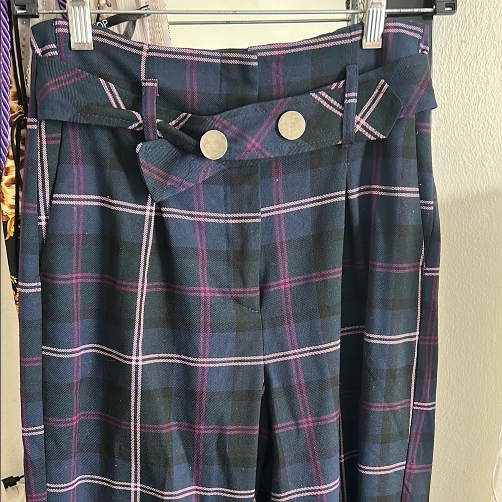 Plaid Women's work pants with Belt